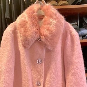 Kate Spade Tulip pink Jewel button wool fur color coat size 10